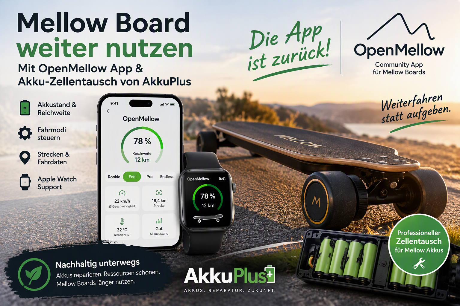 Mellow Board weiterfahren: OpenMellow App und Akku-Zellentausch geben dem Mellow Drive neues Leben
