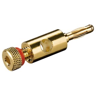 goobay - Bananenstecker mit Schraubanschluss - vergoldet, 4 mm, Farbring rot