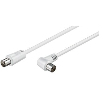 Gewinkeltes Antennenkabel (<70 dB), 2x geschirmt<br>Koax-Stecker > Koax-Buchse 90°