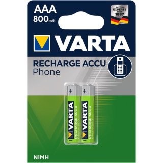 Varta - Phone Power - AAA (Micro) / HR03 / 58398 - 1,2 Volt 800mAh Nickel-Metallhydrid Akku (NiMH) - 2er Blister