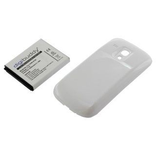 digibuddy - Ersatzakku kompatibel zu Samsung Galaxy S III mini i8190 - 3,7 Volt 3000mAh Li-Ion mit weißem Backcover