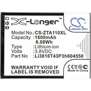 Ersatzakku - CS-ZTA110XL - ZTE Blade A110 / Blade A112 - 3,8 Volt 1600mAh Li-Ion