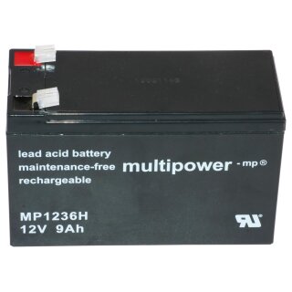 Multipower - MP1236H - 12 Volt 9000mAh Pb - Blei-Akku AGM, Hochstrom, Faston 6,3 mm