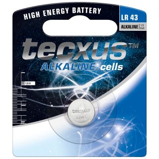 tecxus - LR43 - 1,5 Volt Alkali-Mangan Knopfzelle - EOL = Mindesthaltbarkeitsdatum abgelaufen