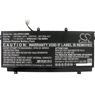Ersatzakku - CS-HPX313NB - HP Spectre X360 13-AB001 / HSTNN-LB7L - 11,55 Volt 4900mAh Li-Polymer