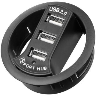 3-fach USB 2.0 Hi-Speed Einbau-HUB/Verteiler<br>zum Einbau in 60 mm Tischdurchführungen