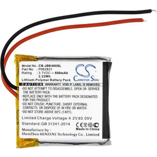 Ersatzakku - CS-JBE400SL - JBL P062831 / Synchros S400BT - 3,7 Volt 600mAh Li-Polymer
