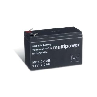 Multipower - MP7.2-12B - 12 Volt 7,2 Ah Pb - 6,3mm Faston
