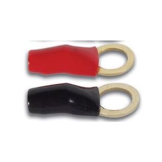 Ringkabelschuhe - 2er Set - 10mm² vergoldet - Beutel mit zwei Ringkabelschuhe - 1x Rot und 1x Schwarz