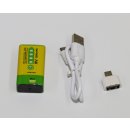 Liter - USB-8.4V-1200 - 9V Block / 6F22 - 7,4 Volt 1200mAh Li-Ion - Micro-USB zum Laden & Entladen