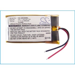 Ersatzakku - CS-UBC005SL - ULTRALIFE UBC005 / HS-7 - 3,7 Volt 250mAh Li-Polymer
