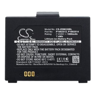 Ersatzakku - CS-ZEM220BL - ZEBRA EM 220 / AK18913-001 - 7,4 Volt 1000mAh Li-ion