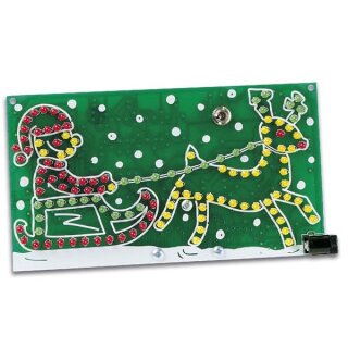 Weihnachtsmann mit Rentier Lötbausatz 126 LEDs, Ein/Aus-Schalter, bunte Animation, Weihnachtsdekoration