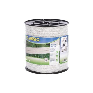 Fencing tape Classic 200 m, 40 mm, white 9x0,2+4x0,3 niro