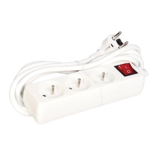 Perel - EB3S-3 - Steckdosenleiste mit Schalter, 3 Steckdosen Typ E, Kabel 3 m, 3G1.5, Innenbereich, Weiß
