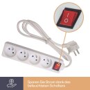 Perel - EB4S - Steckdosenleiste 4-Fach, Mehrfachsteckdose mit Schalter, Steckerleiste 4fach, 4 Französische Steckdosen Typ E mit Erdungsstift, Kabel 1.5 m, 3G1.5, für innen, weiß