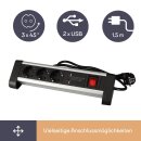 Perel - EBP03DSUN1-G - Steckdosenleiste mit Schalter, 3 Steckdosen mit Schutzkontakt - 2 USB-Anschlüsse