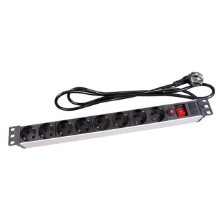 Perel - EBP08PDU-G - 19 Zoll Steckdosenleiste 8-Fach, 19" Rack Steckdosenleiste mit Schalter