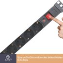 Perel - EBP08PDU-G - 19 Zoll Steckdosenleiste 8-Fach, 19" Rack Steckdosenleiste mit Schalter