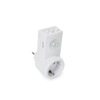 Zwischenstecker mit Bewegungsmelder, einstellbar, Erfassungswinkel 160°, Erfassungsbereich 9 m, 230 V, 1.5 A, 300 W, Typ F (Schutzkontakt), weiß (Deutsches System)