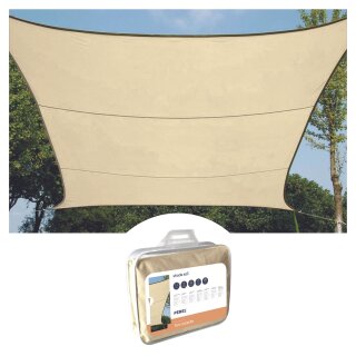 Perel - GSS4360PE - Quadratisches Sonnensegel 3.6 x 3.6 m aus atmungsaktivem und wasserdurchlässigem HDPE für Garten und Terrasse, 90 % UV-Schutz, champagner
