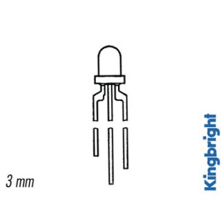 Kingbright - L-115WEGW - L-115WEGW LED - Rot/Grün - Weiß Diffus - 50 mcd - 3 mm