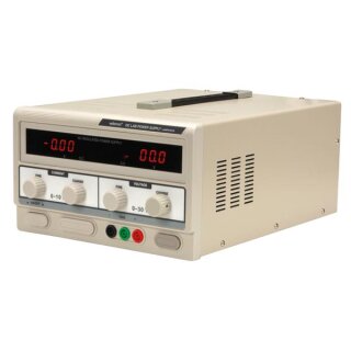 DC-LABORNETZGERÄT 0-30 VDC / 0-10 A MAX. MIT 2 LED-DISPLAYS