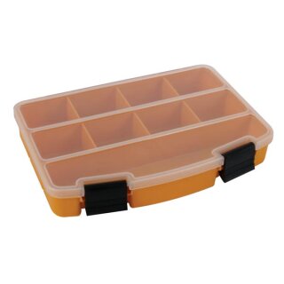 Perel - OMR7 - Sortimentskasten, 9 feste Fächer, transparenter Deckel, stapelbar, 194 x 140 x 33 mm, orange/Schwarz