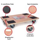 Toolland - QT115 - Möbelroller, mit rutschfester Beschichtung, 4 Pads, integrierter Griff, 4 Gummi-Lenkrollen, aus Sperrholz, Tragfähigkeit bis zu 400 kg, gut manövrierbar, 10,5 x 65 x 40 cm