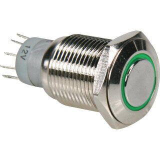 Velleman R1610G Rundmetallschalter SPDT 1NO/1NC mit grünem LED-Ring