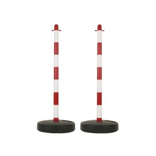 Kunststoffpfosten für Absperrkette - rot/weiß - 2er Absperrpfosten-Set, mobile Absperrung für Veranstaltungen, Events, Standfuß befüllbar, Rot/Weiß