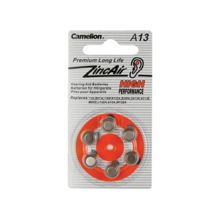 CAMELION Hörgerätebatterie A13 / PR48 / ZL13 / BP6 – Zink-Luft Batterie 1,4V 280mAh Made in Germany | 6er Blister