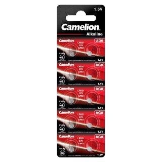 Camelion - AG0 / LR63 / LR521 / 379 / BP10 - 1,5 Volt 9mAh Alkali Mangan - Knopfzelle für Uhren - 10 St. / Blisterverpackung