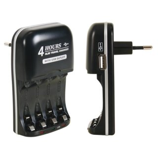 Velleman - VLE2 - Schnellladegerät, geeignet für NiMH AA- und AAA-Akkus, mit USB-Ausgang