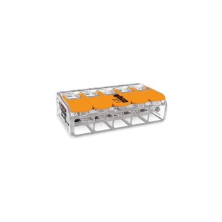 COMPACT-VERBINDUNGSKLEMME - FÜR ALLE LEITERARTEN - max. 6 mm² - 5-LEITER - MIT HEBELN - GEHÄUSEFARBE: TRANSPARENT