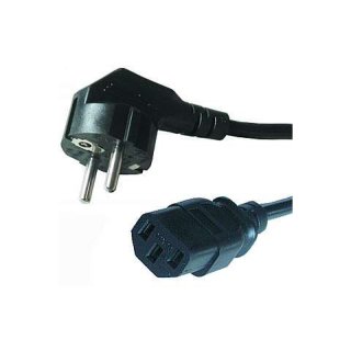 Kaltgeräte Anschlusskabel abgewinkelt, 2 m, Schwarz Schutzkontaktstecker (Typ F, CEE 7/7) > Gerätebuchse C13 (Kaltgeräteanschluss)