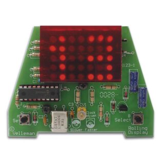 Laufschrift-Uhr - Lötbausatz, DIY, Uhr mit scrollender Zeit- und Datumsanzeige, 35 LEDs, einstellbar