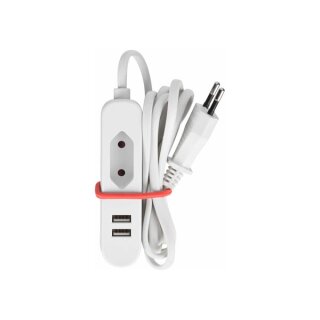 Perel - WTA26WUSB - Reise Verlängerungskabel, Mehrfachsteckdose klein mit 2 USB und Eurosteckdose, Kabel 1.5 m