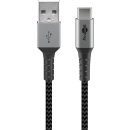 goobay - USB-C™ auf USB-A Textilkabel mit Metallsteckern (spacegrau/silber) 1,0 m