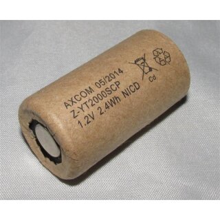 Axcom - Z-YT2000SCP / SC2000 - Sub C - 1,2 Volt 2000mAh Ni-CD - Hochstrom ohne Lötfahne