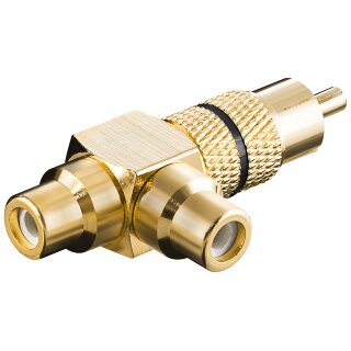 Cinch-Y-Adapter, Stecker zu 2x Buchse, Goldausführung, schwarz