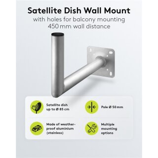 Aluminium Sat-Schüssel-Wandhalterung, 450 mm Wandabstand