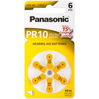 Panasonic - V10 / PR70 (PR10) Batterie, 6 Stück Blister - Zink-Luft Hörgeräte-Knopfzelle, 1,4 V