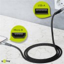 Micro-USB-auf-USB-A-Textilkabel mit Metallsteckern (spacegrau/silber), 0,5 m