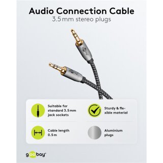 Audio Verbindungskabel AUX, 3,5 mm stereo, 0,5 m
