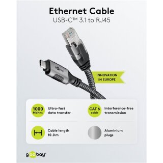 Ethernet-Kabel USB-C™ 3.1 auf RJ45, 10 m