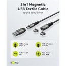 2in1 Magnetisches USB-Textilkabel (spacegrau/silber), 1 m