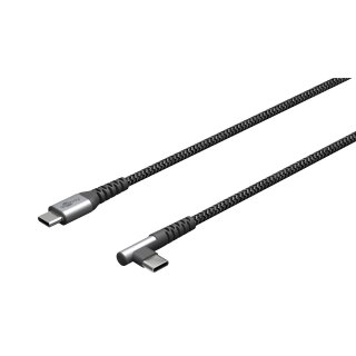 USB-C™-auf-USB-C™-Textilkabel mit Metallsteckern (spacegrau/silber), 90°, 1 m