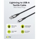 Lightning USB-A Textilkabel mit Metallsteckern, 0,5 m