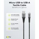 Micro-USB-auf-USB-A-Textilkabel mit Metallsteckern (spacegrau/silber), 2 m
